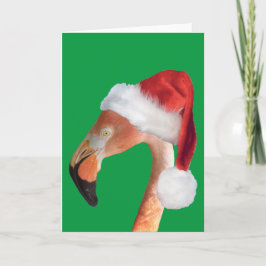 Rosa Flamingo in einer roten Weihnachtsmannmütze Feiertagskarte