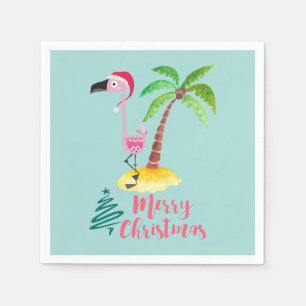 Rosa Flamingo in einer Weihnachtsmannmütze von Pal Serviette