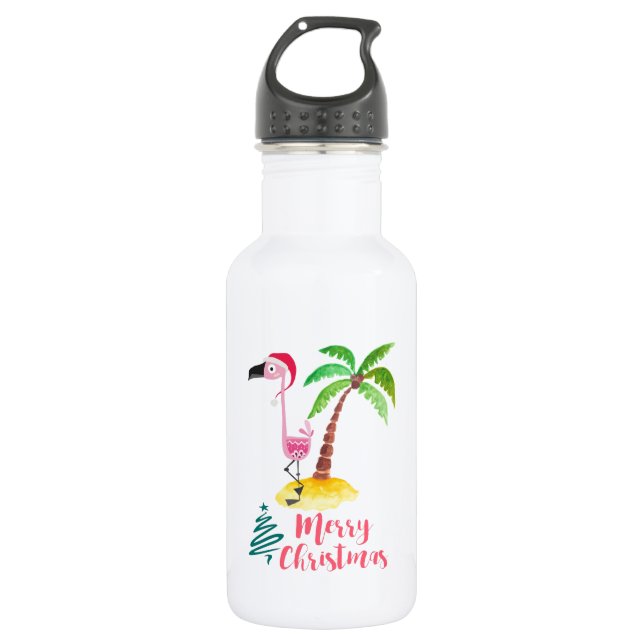 Rosa Flamingo in einer Weihnachtsmannmütze von Pal Trinkflasche (Vorderseite)