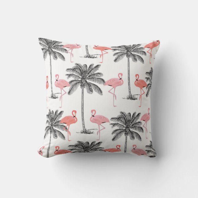 Rosa Flamingo in Palmen Wohngestaltung Kissen (Vorderseite)