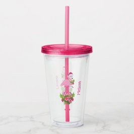 Rosa Flamingo in Weihnachtsmannmütze mit Candy Can Acryltrinkbecher