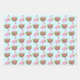 Rosa Flamingo in Weihnachtsmannmütze mit Candy Can Geschenkpapier Set