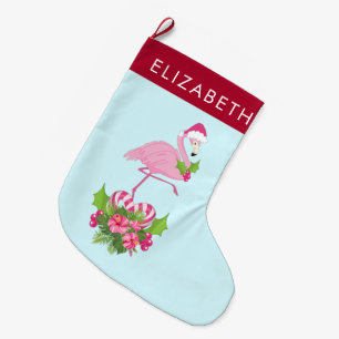 Rosa Flamingo in Weihnachtsmannmütze mit Candy Can Großer Weihnachtsstrumpf