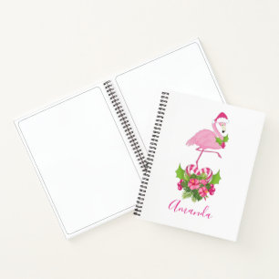 Rosa Flamingo in Weihnachtsmannmütze mit Candy Can Notizbuch