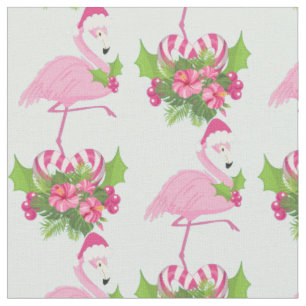 Rosa Flamingo in Weihnachtsmannmütze mit Candy Can Stoff