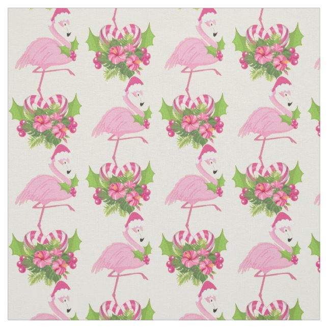 Rosa Flamingo in Weihnachtsmannmütze mit Candy Can Stoff (Muster)
