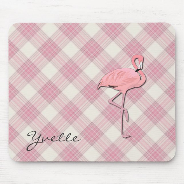 Rosa Flamingo-karierte Mausunterlage Mousepad (Vorne)