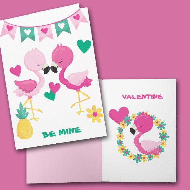 Rosa Flamingo Kinder Valentine Karte (Von Creator hochgeladen)