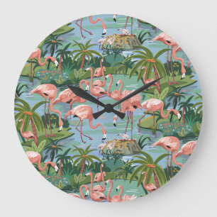 Rosa Flamingo-Lagune-Farbe durch Zahl Große Wanduhr