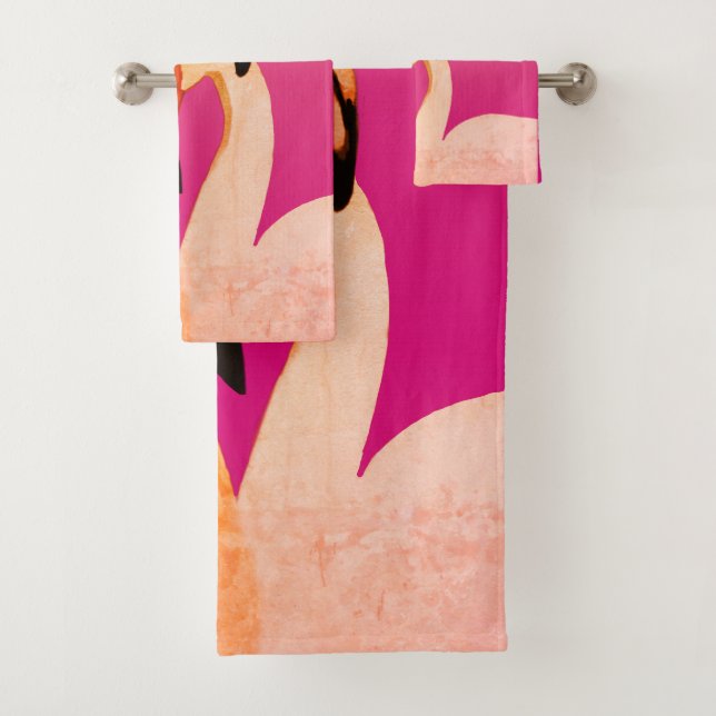 Rosa Flamingo Liebe Badezimmer Handtuchhandtuch Se Badhandtuch Set (Insitu)