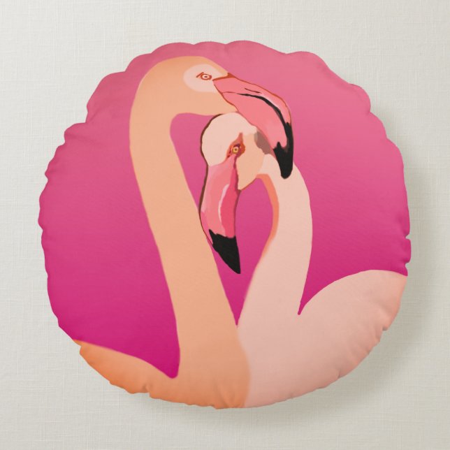Rosa, Flamingo Liebe Runder Kissen (Vorderseite)
