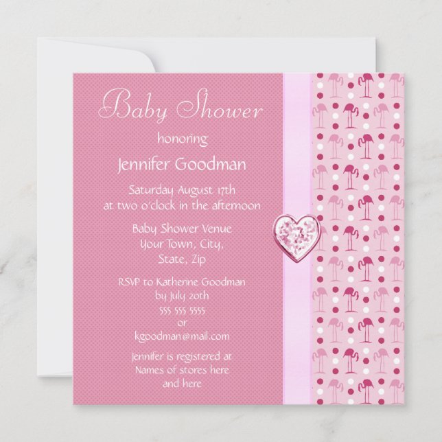 Rosa Flamingo-Mädchen-Babyparty lädt ein Einladung (Vorderseite)