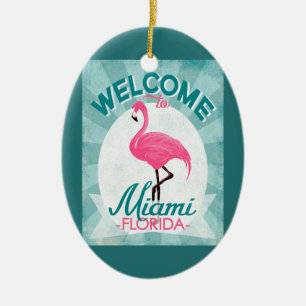 Rosa Flamingo Miamis Florida Retro Keramik Ornament