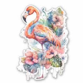 Rosa Flamingo mit Blume Aufkleber