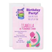 Rosa Flamingo mit Früchten & Macarons Geburtstagsp