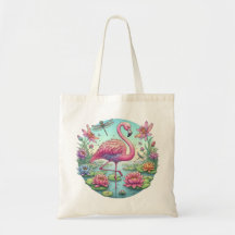 Rosa Flamingo mit Lotus und Libellen