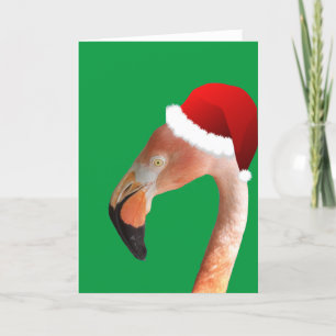 Rosa Flamingo mit roter Cartoon-Santa-Mütze Feiertagskarte