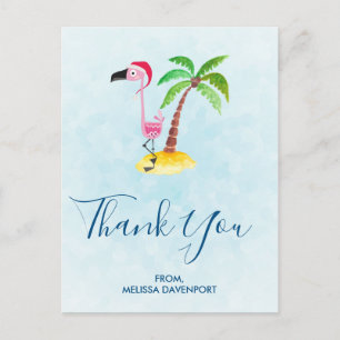 Rosa Flamingo mit roter Weihnachtsmannmütze Weihna Postkarte