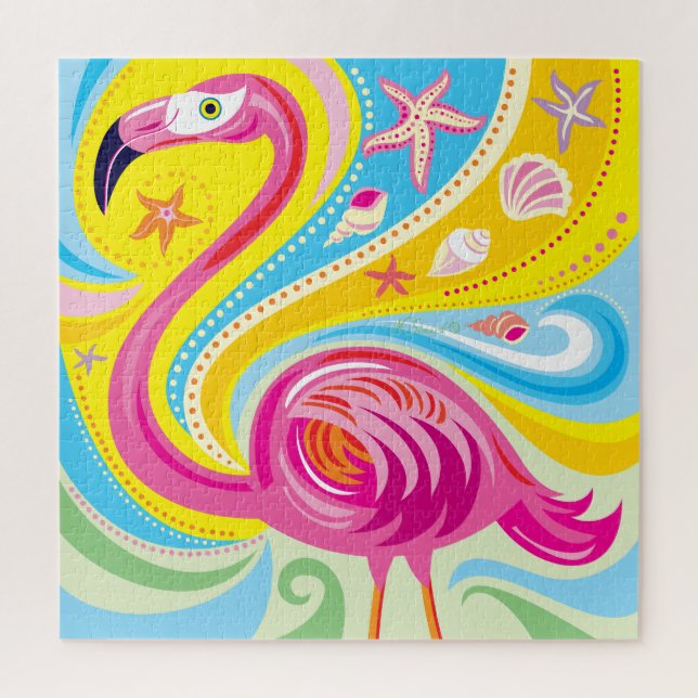 Rosa Flamingo mit Seestern (Vertikal)