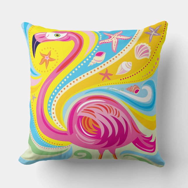 Rosa Flamingo mit Seestern Kissen (Vorderseite)