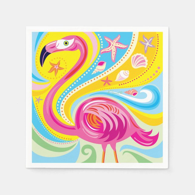 Rosa Flamingo mit Seestern Serviette (Vorderseite)