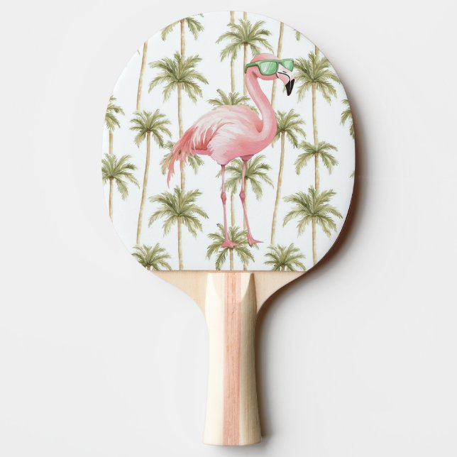 Rosa Flamingo mit Sonnenbrille Grüne Streifen Tischtennis Schläger (Rückseite)