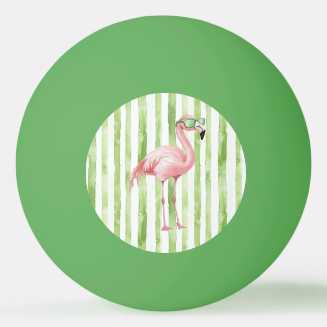 Rosa Flamingo mit Sonnenbrille Grüne Streifen Tischtennisball (Vorderseite)