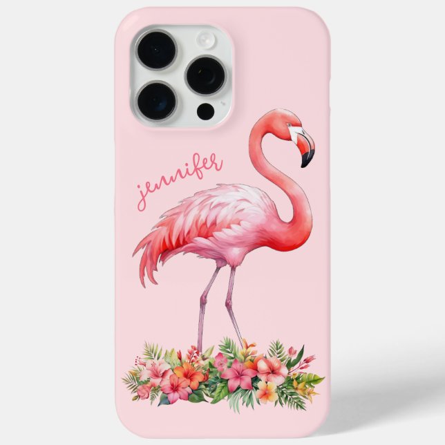 Rosa Flamingo mit tropischen Blumen Case-Mate iPhone Hülle (Rückseite)