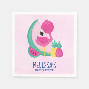 Rosa Flamingo mit tropischen Früchten Babydusche Serviette