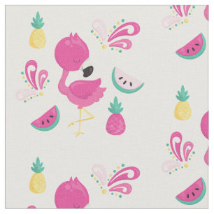 Rosa Flamingo mit tropischen Früchten Muster Stoff