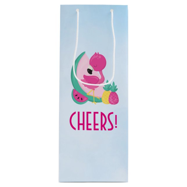 Rosa Flamingo mit Watermelon und Ananas Geschenktüte Für Weinflaschen (Vorderseite)