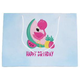 Rosa Flamingo mit Watermelon und Ananas Große Geschenktüte