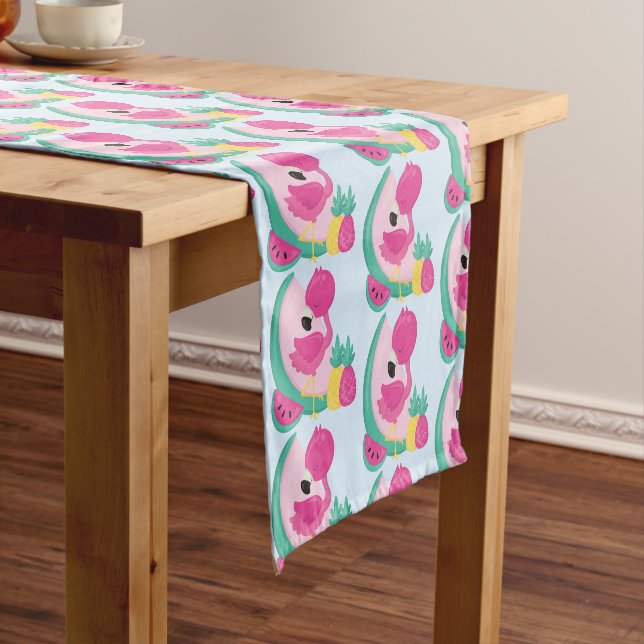 Rosa Flamingo mit Watermelon und Ananas Kurzer Tischläufer (Beispiel)