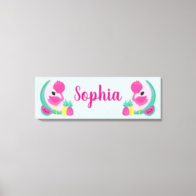 Rosa Flamingo mit Watermelon und Ananas Leinwanddruck (Vorderseite)