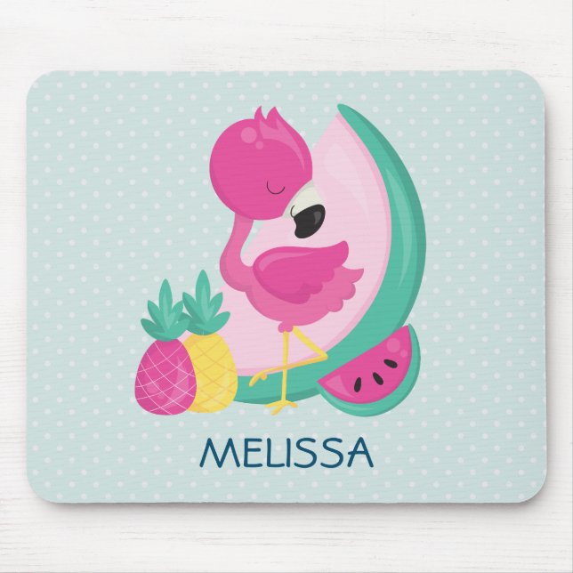 Rosa Flamingo mit Watermelon und Ananas Mousepad (Vorne)
