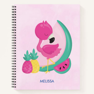Rosa Flamingo mit Watermelon und Ananas Notizbuch