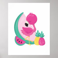 Rosa Flamingo mit Watermelon und Ananas