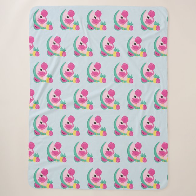 Rosa Flamingo mit Watermelon und Ananas Sherpadecke (Vorderseite)