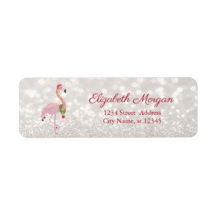 Rosa Flamingo mit Weihnachtsmannmütze, Glittery Bo