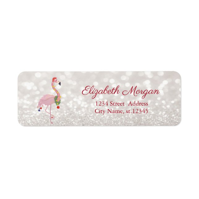 Rosa Flamingo mit Weihnachtsmannmütze, Glittery Bo (Vorne)