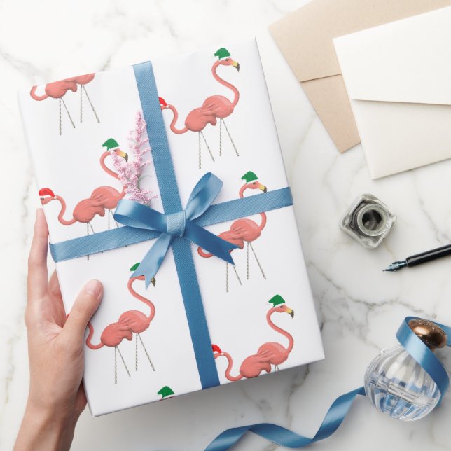 Rosa Flamingo mit Weihnachtsmütze Geschenkpapier (Schenken)