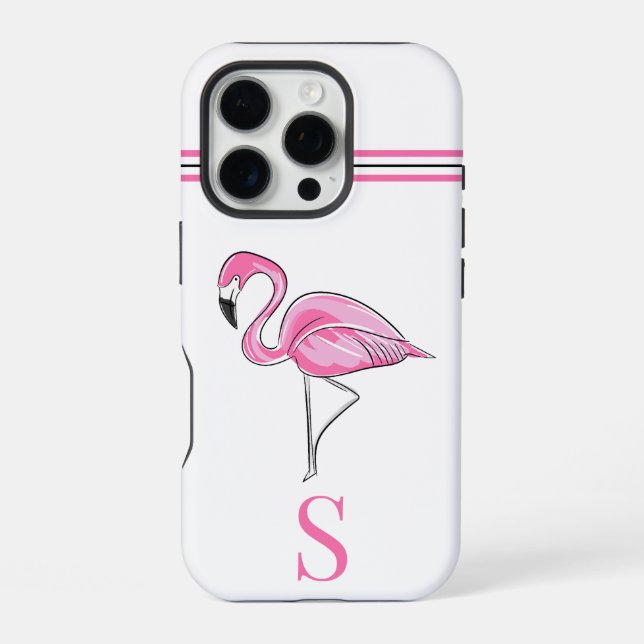 Rosa Flamingo-Monogramm iPhone 16 Pro Hülle (Rückseite)