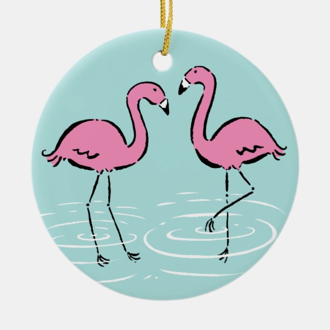 Rosa Flamingo-Monogramm Keramikornament (Vorne)