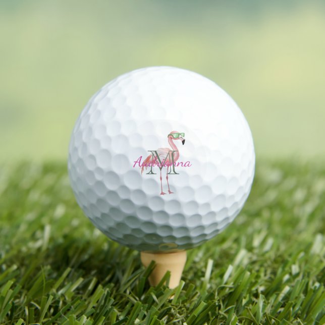Rosa Flamingo Monogramm Name Golfball (Insitu T-Shirt)