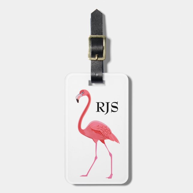Rosa Flamingo-Monogramm personifizieren Gepäckanhänger (Vorderseite vertikal)