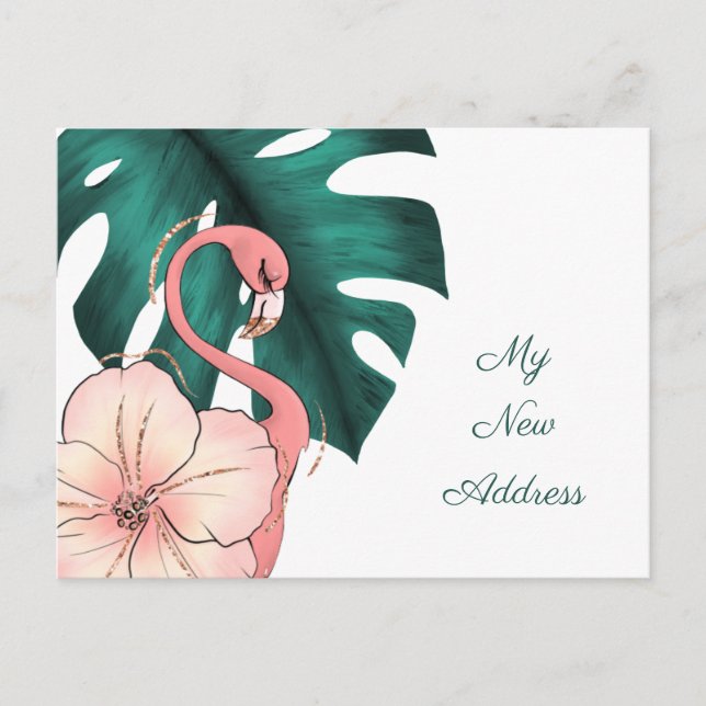 Rosa Flamingo Monstera Leaf Nach Florida Ankündigungspostkarte (Vorderseite)