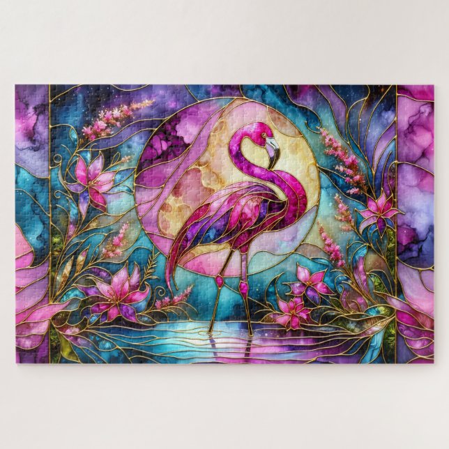 Rosa-Flamingo-Mosaik aus Buntglas (Horizontal)