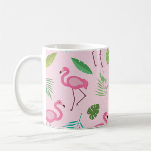 Rosa Flamingo-Muster mit tropischen Blättern Kaffeetasse