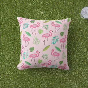 Rosa Flamingo-Muster mit tropischen Blättern  Kissen