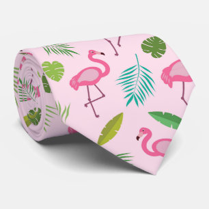 Rosa Flamingo-Muster mit tropischen Blättern Krawatte